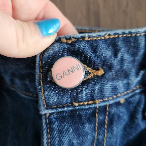 Ganni Betzy Dark Blue Stone High Rise Slim Flare Full Length Jean 26/32 NWT $195 - Picture 5 of 11